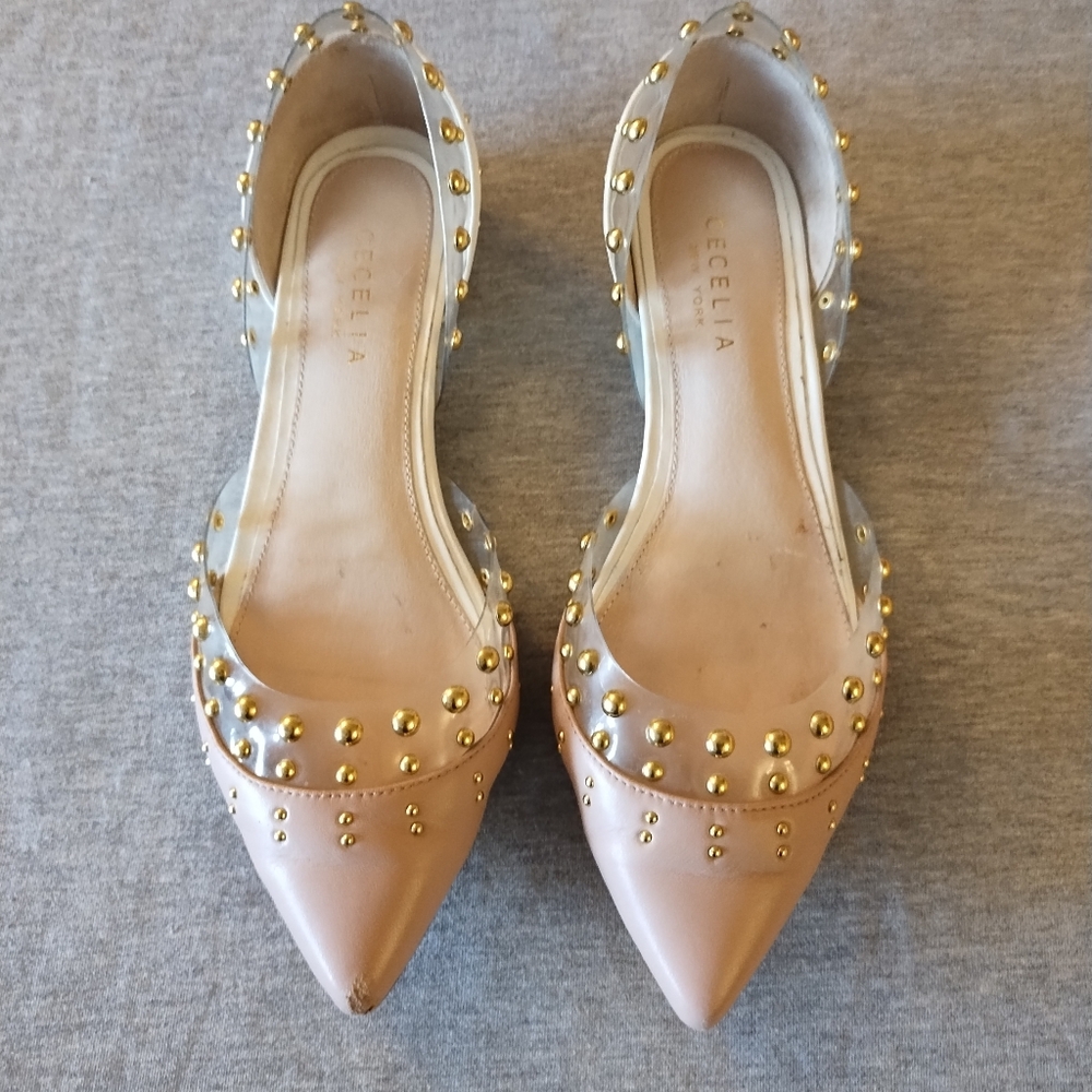 Cecelia New York Min Bare Clear Alabaster Color Blocked Studded Flats Size 8